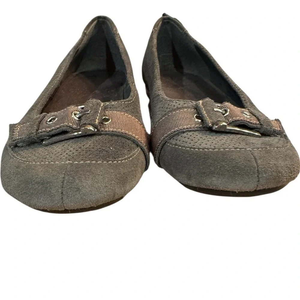 Aerosoles‎ Womens Gray Suede Perforated Buckle Ballet Flats Shoes Size 8 US